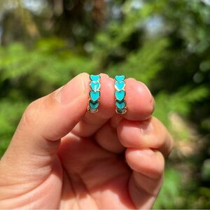 18K Gold Plated Stainless Steel Turquoise Heart hoop Earrings